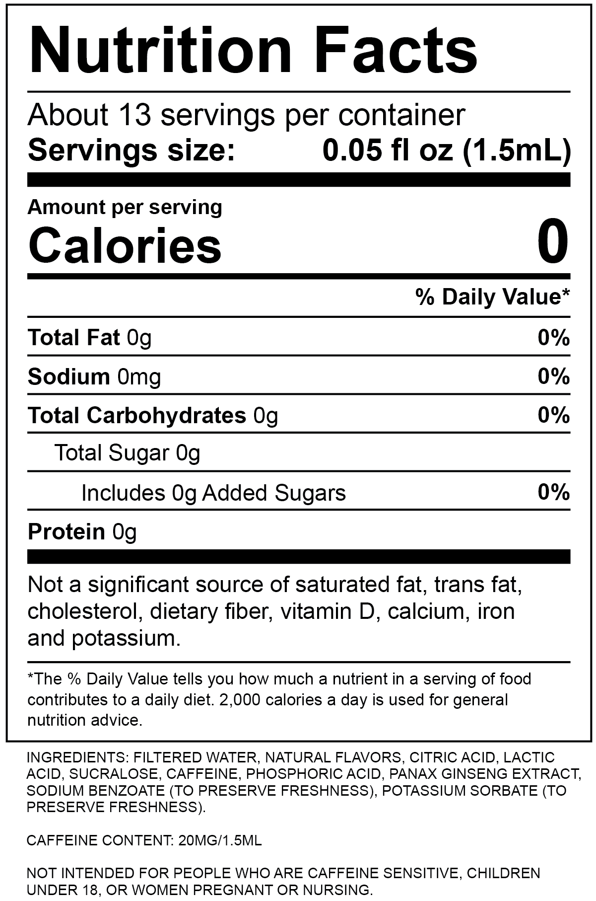 Green Tea Nutrition Label