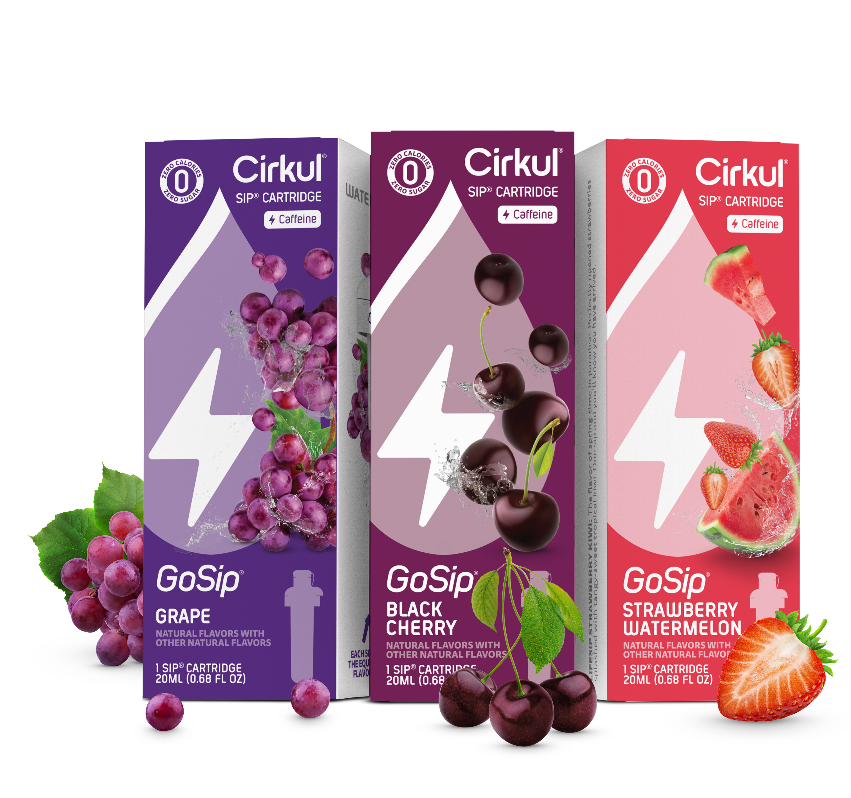 GoSip Grape, GoSip Black Cherry, and GoSip Strawberry Watermelon