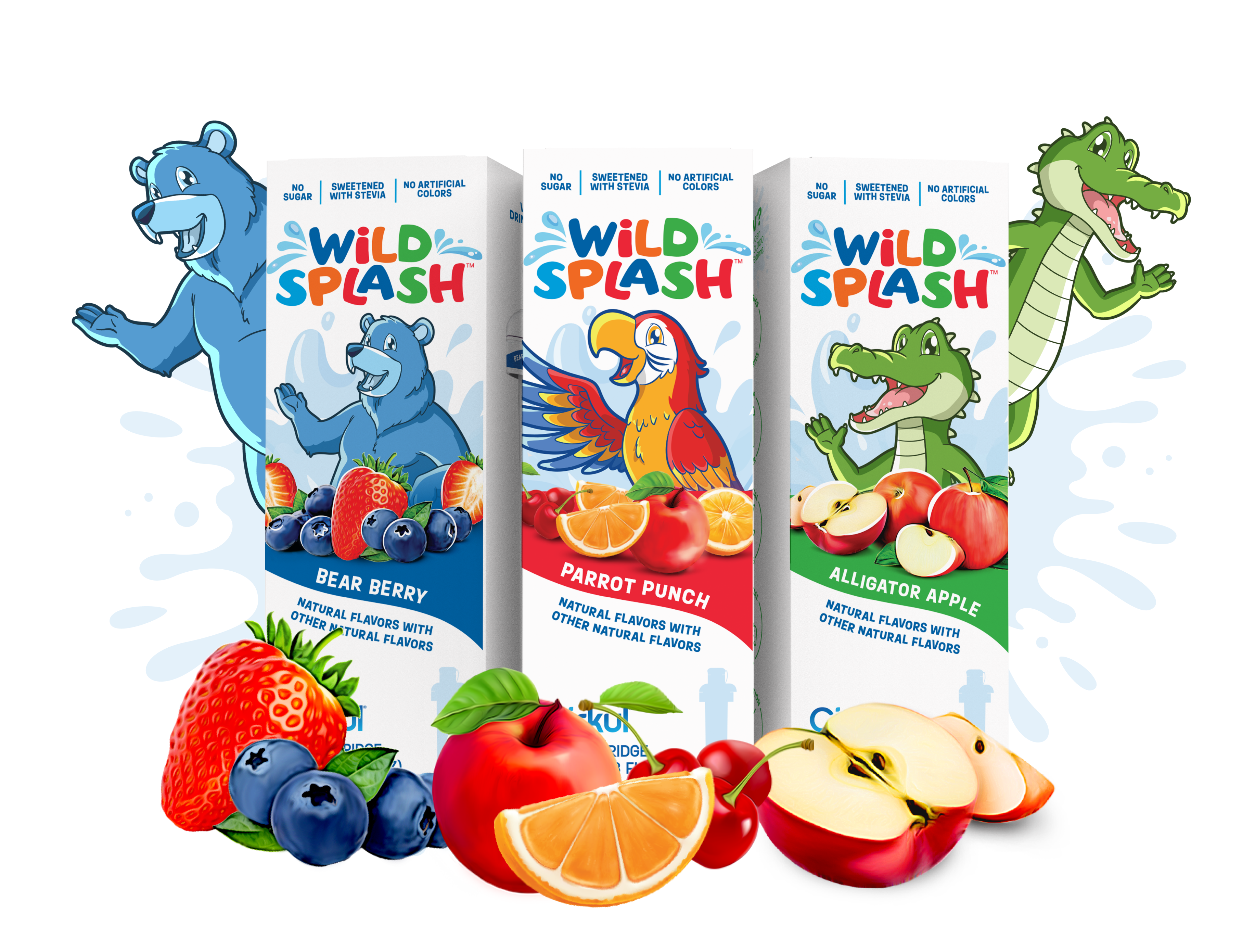 Wild Splash Bear Berry, Wild Splash Parrot Punch, and Wild Splash Alligator Apple