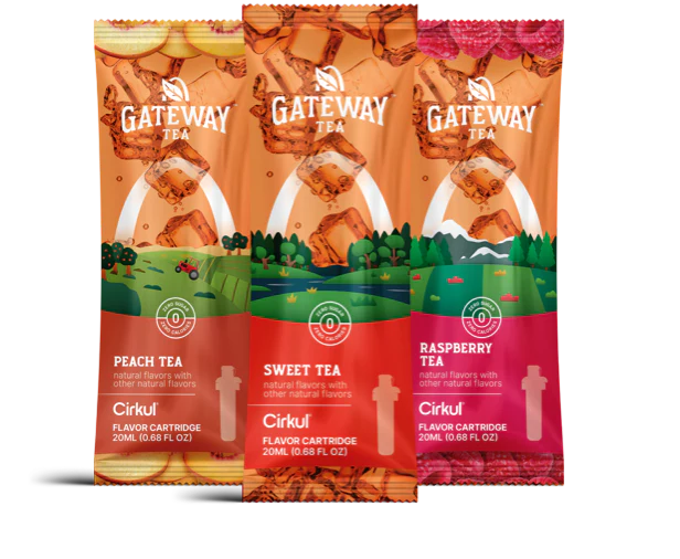 Gateway Tea Peach Tea, Gateway Tea Raspberry Tea a Gateway Tea sladký čaj