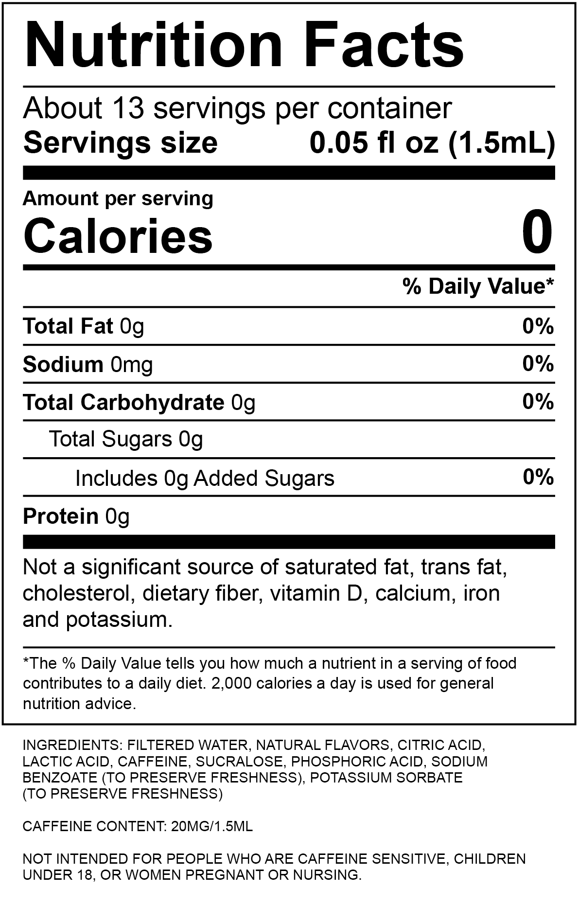 Dragon Bliss Refresher Nutrition Label