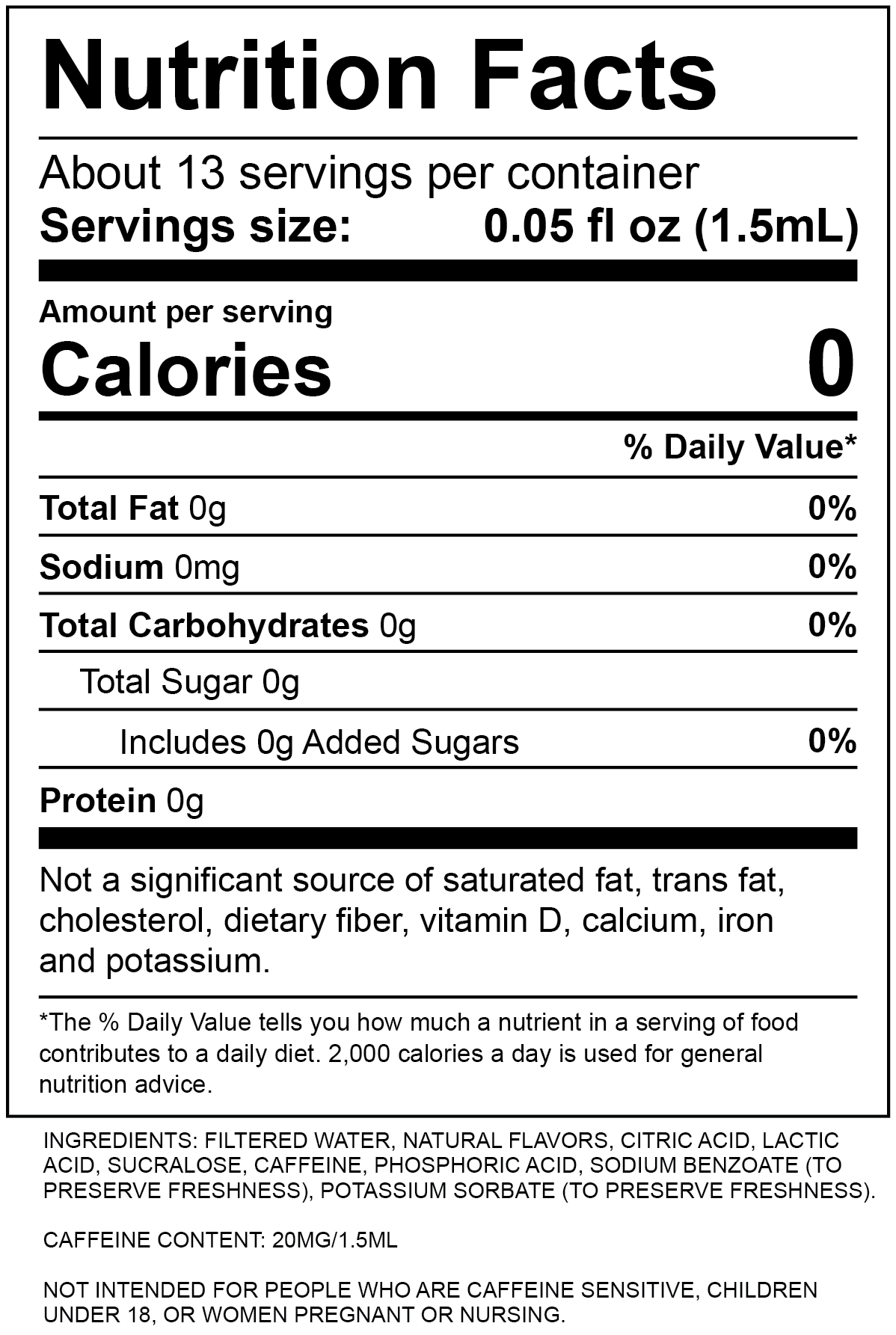 Pink Refresher Nutrition Label