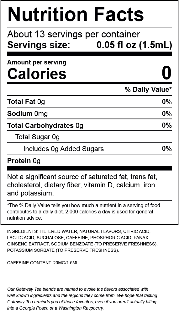Blueberry Tea Nutrition Label
