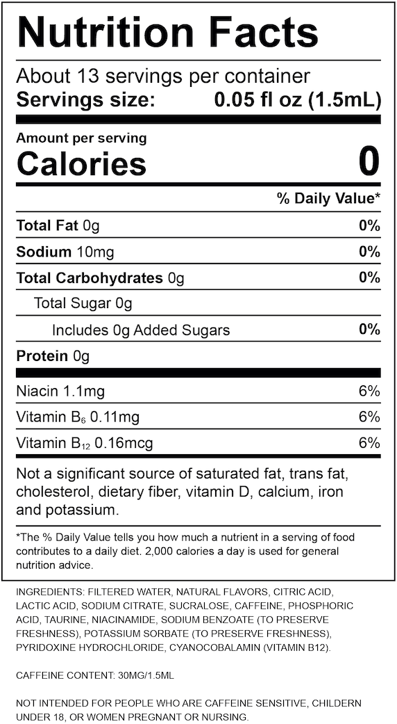 Tropical Mango Nutrition Label